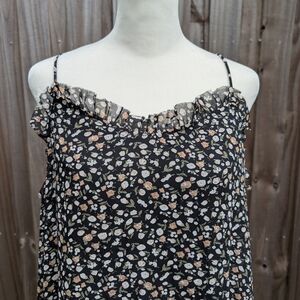Floral Ruffle Trim Spaghetti Strap Top